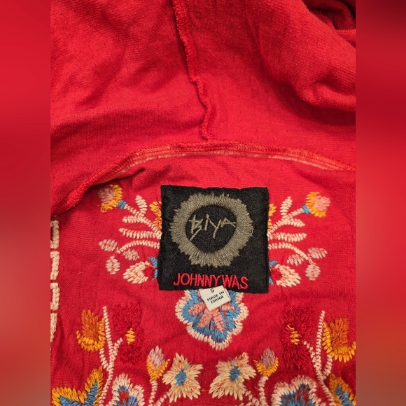 Johnny Was Jemima Hoodie in red with colorful floral embroidery Size S - Picture 7 of 8